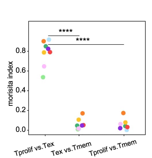 Open access visualization of Scatter Plot, TCR Overlap, Morisita Index, CD8 T Clusters, Patient