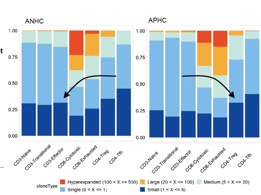 Open access visualization of Stacked Bar Plot, Clonal Expansion, T Cell Subsets, TCR Richness