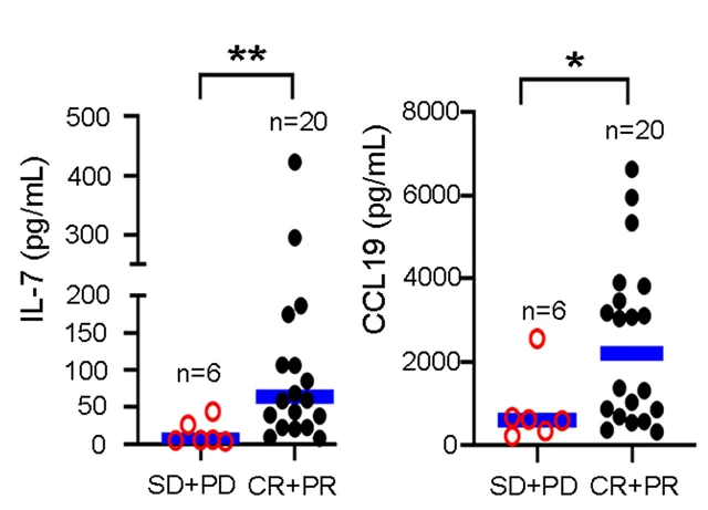 Open access visualization of Scatter Plot, Error Bars, Plasma IL-7, Plasma CCL19, CAR T Infusion