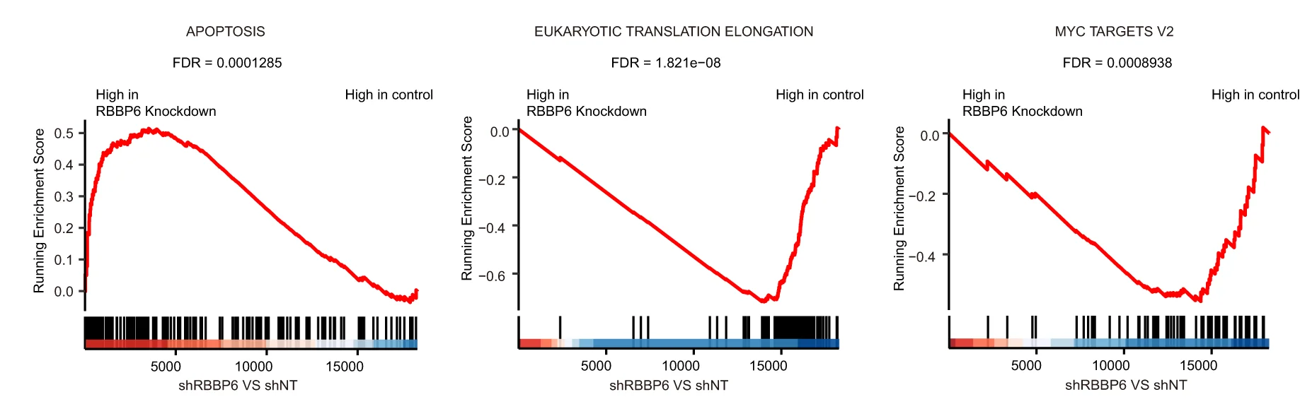 Open access visualization of Line Plot, GSEA, Differentially Expressed Genes, RBBP6 Knockdown, GSC468 Cells