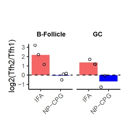 Open access visualization of Bar Plot, Scatter Plot, Log2 Ratio, Tfh2 Cells, Tfh1 Cells