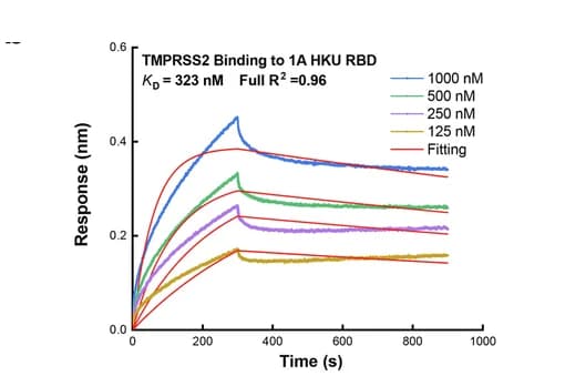 Open access visualization of Line Plot, BLI Titrations, 1A RBD, TMPRSS2, K D Values