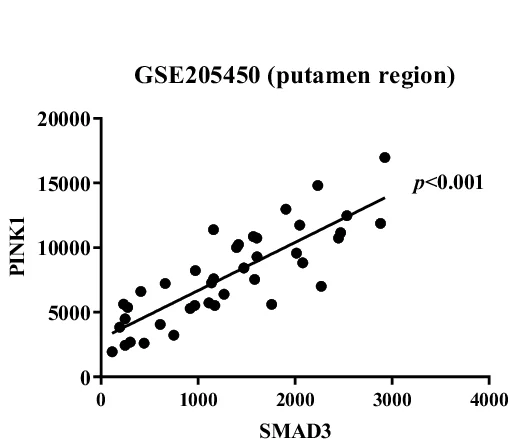 Open access visualization of Scatter Plot, Regression Plot, Correlation Analysis, PINK1, SMAD3