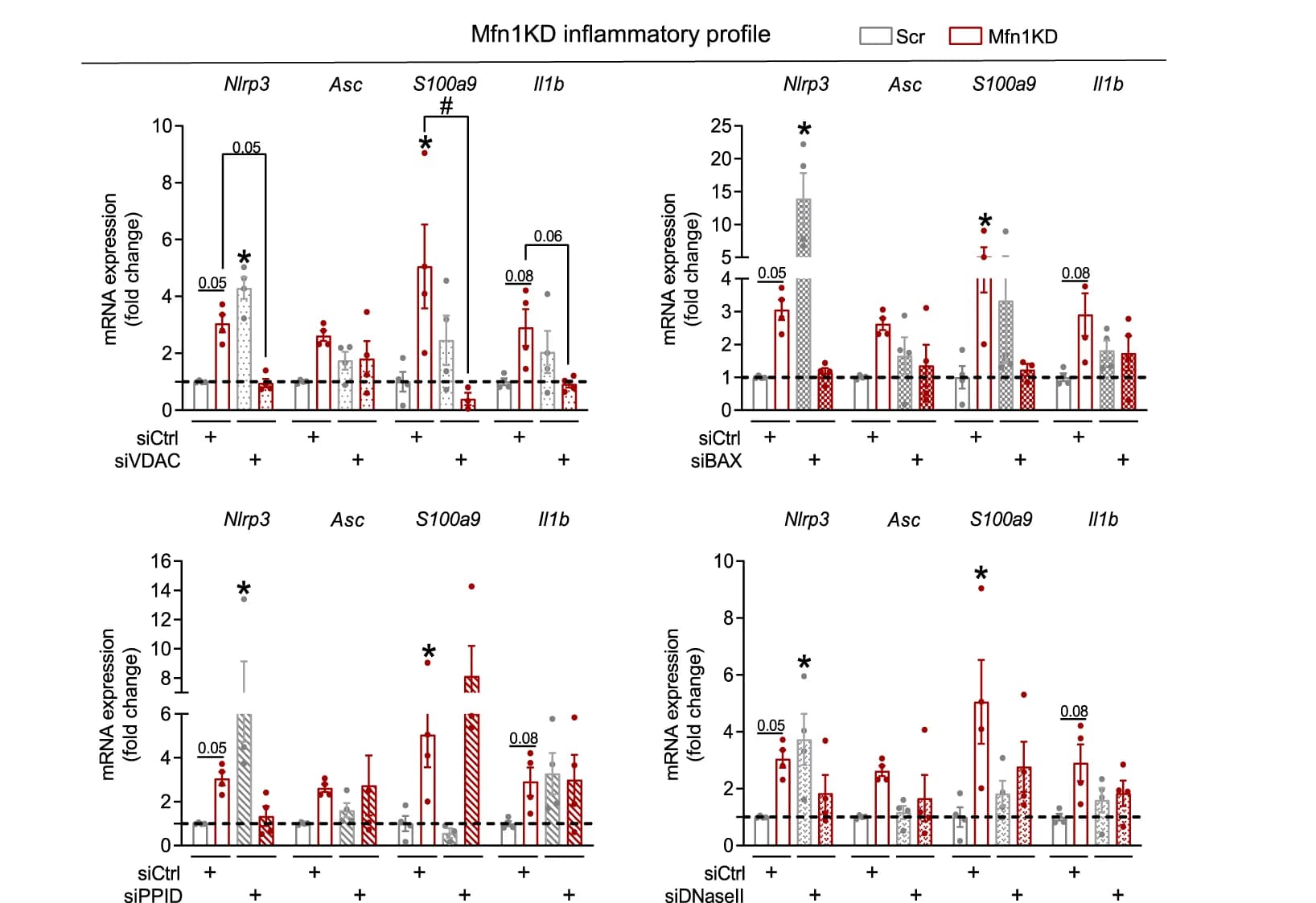 Open access visualization of Bar Plot, Error Bars, Inflammatory Profile, Vdac1, Bax