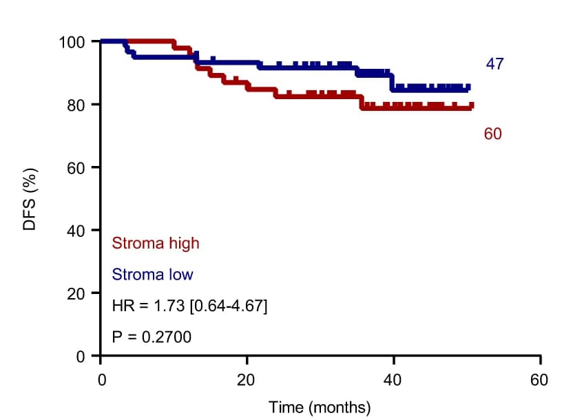Open access visualization of Survival Curve, Kaplan-Meier curve, DFS, CRC Patients, IHC-CRC cohort
