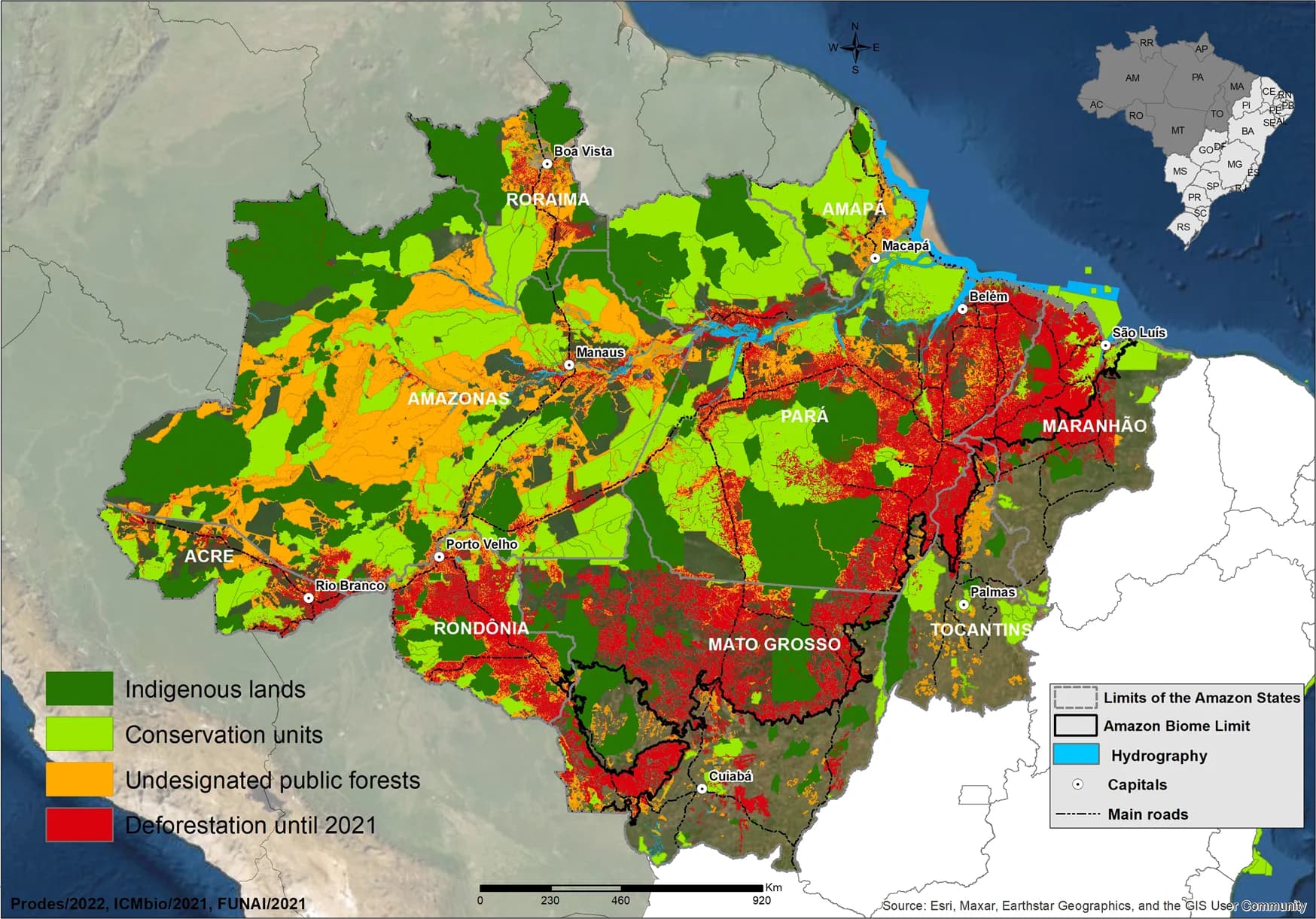 Open access visualization of Geo Map, Public Forests, Conservation Units, Indigenous Lands, Deforestation