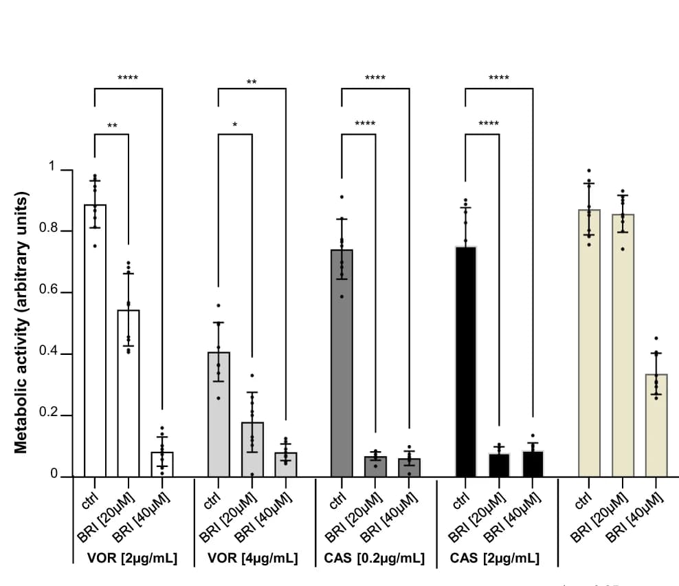 Open access visualization of Bar Plot, Error Bars, Metabolic Activity, XTT, A. fumigatus