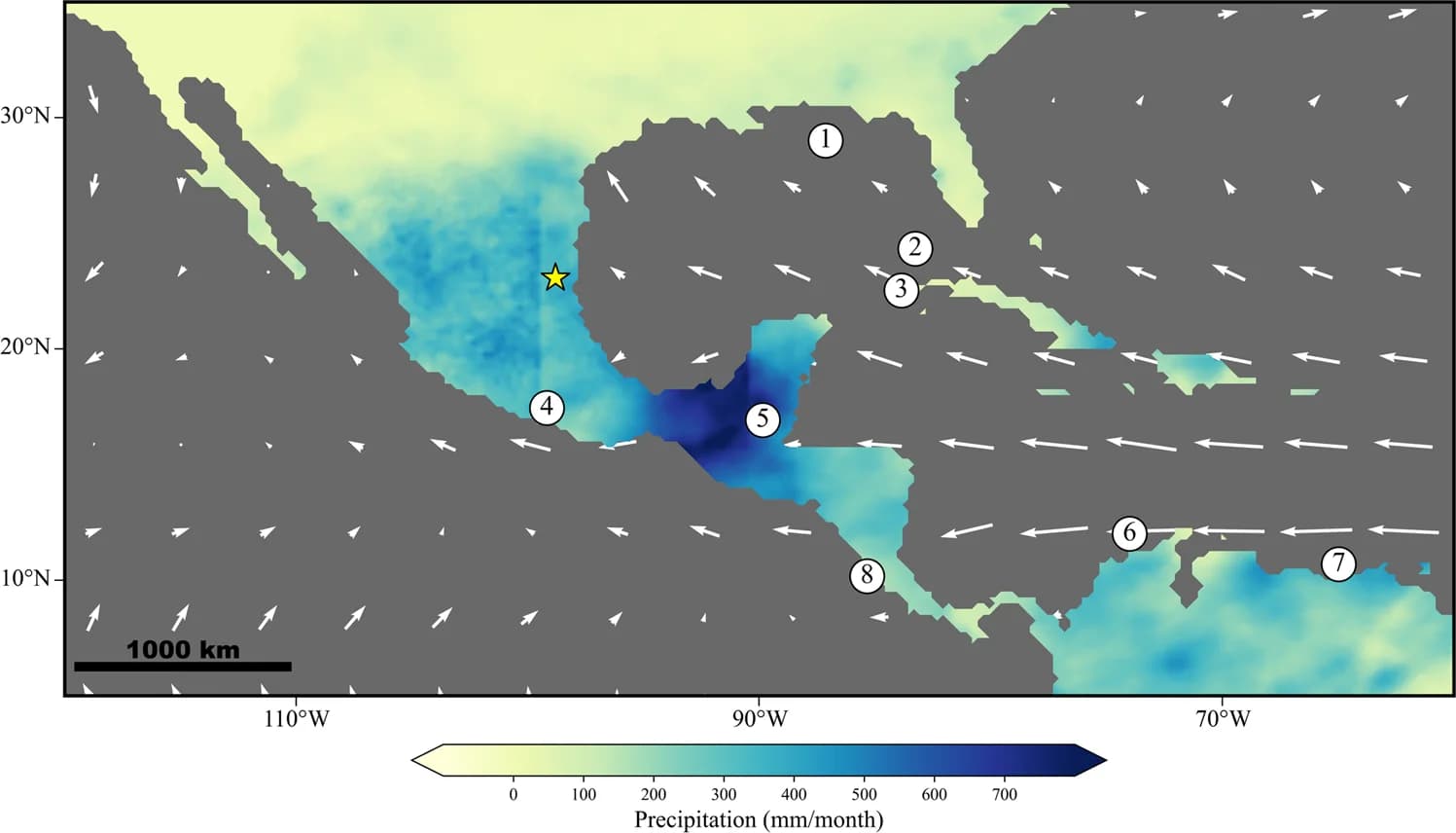 Open access visualization of Geo Map, Precipitation, Winds, Ocean Sediment Core, Speleothem Records