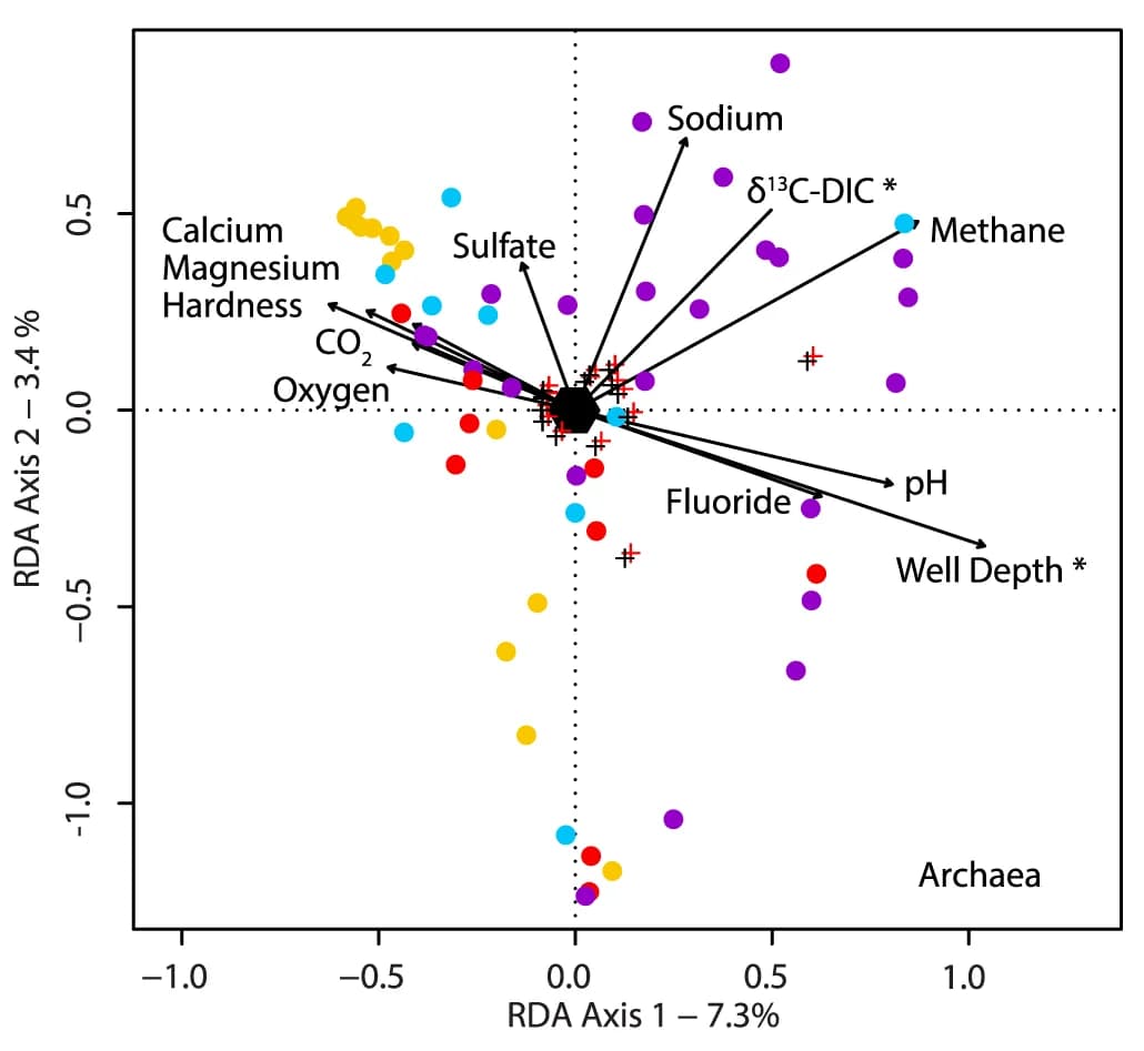 Open access visualization of Scatter Plot, Redundancy Analysis, Archaeal, Groundwater, Parameters
