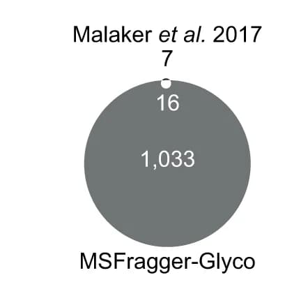 Open access visualization of Venn Diagram, Glycosylation Sites, Comparison, Malaker et al.