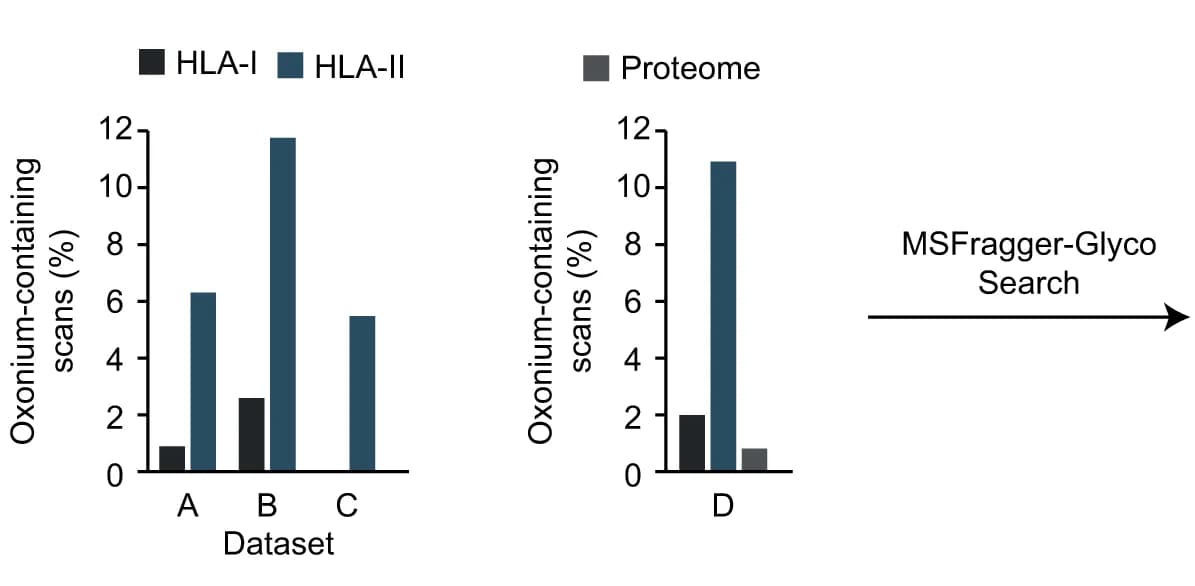 Open access visualization of Bar Plot, Clustered, Oxonium Ions, HLA Class I, HLA Class II