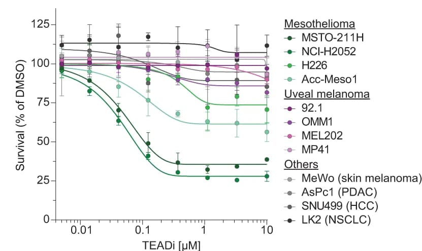 Open access visualization of Line Plot, Error Bars, Proliferation assay, Mesothelioma, Uveal melanoma