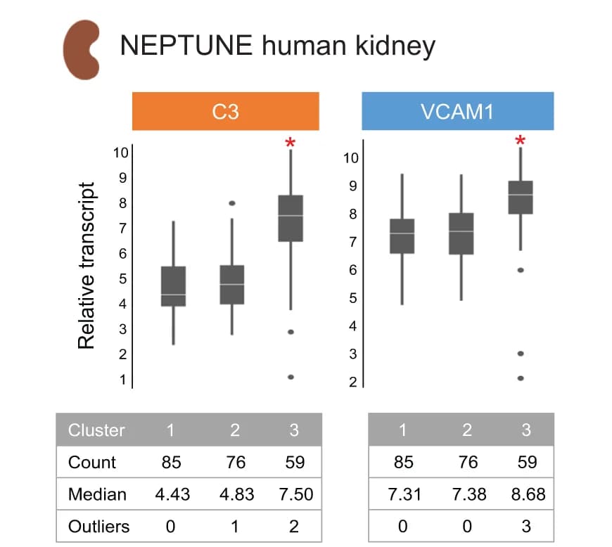 Open access visualization of Box Plot, Table Image, C3, VCAM1, Bulk Transcriptional Profile