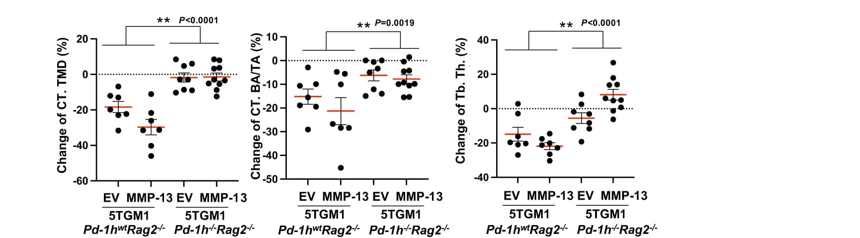 Open access visualization of Scatter Plot, Error Bars, PBS, 5TGM1-luc EV Cells, MMP-13 Overexpression Cells