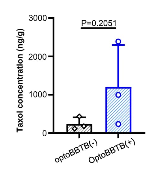 Open access visualization of Bar Plot, Error Bars, Taxol Concentration, Tumor, OptoBBTB