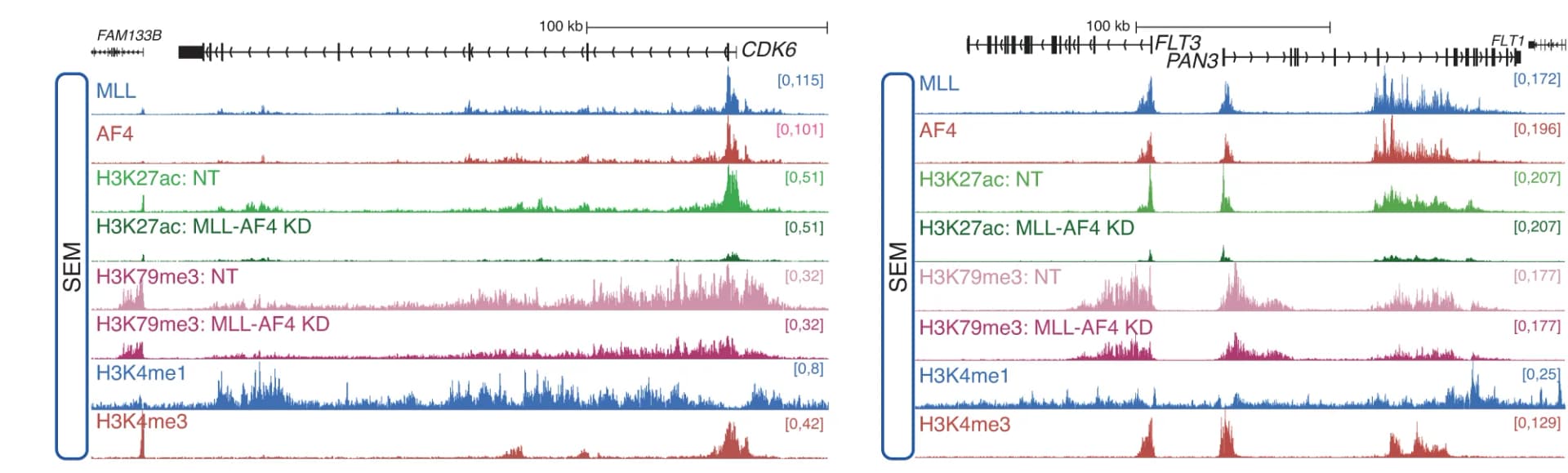 Open access visualization of Line Plot, Density Plot, ChIP-seq, H3K27ac, H3K79me3