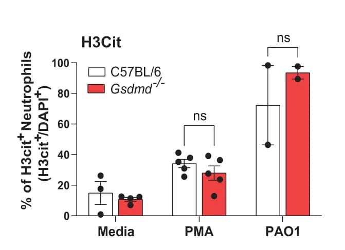 Open access visualization of Bar Plot, Error Bars, Clustered, H3Cit, Neutrophils