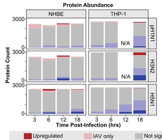 Open access visualization of Stacked Bar Plot, AB data, pH1N1, H3N2, THP-1 cells