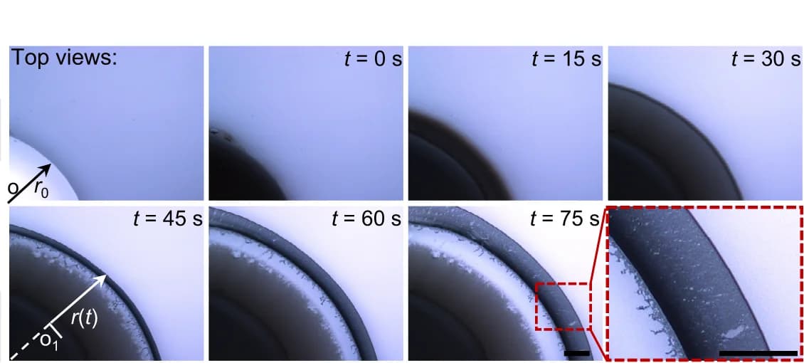 Open access visualization of Microscopy, Photo, Electro-capillary Peeling, PDMS Film, Scale Bar
