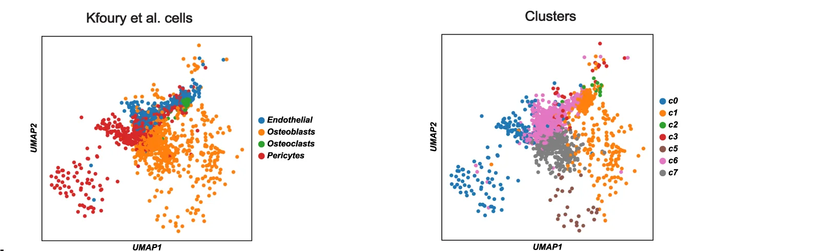 Open access visualization of Scatter Plot, UMAP, Cell Types, Bone Metastasis scRNA-seq Data, Mesenchymal Clusters