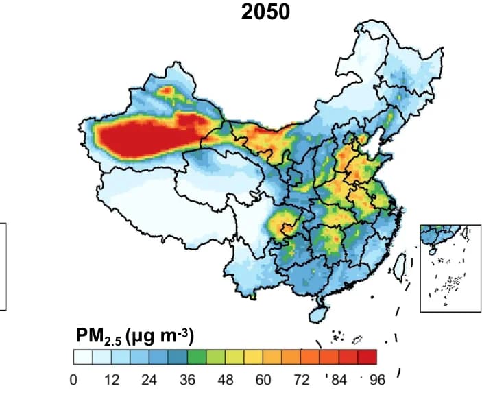 Open access visualization of Geo Map, Surface Air PM 2.5 Concentration, 2050, Geographic Distribution