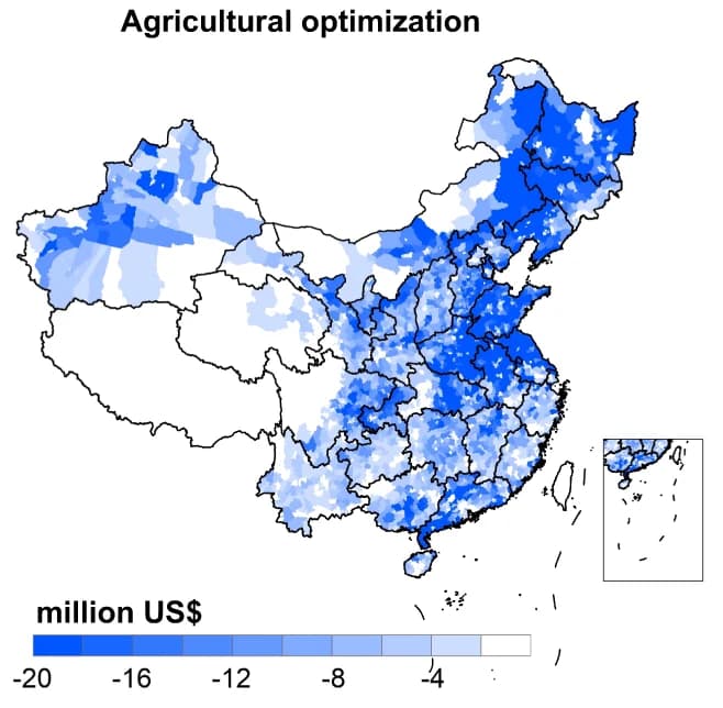 Open access visualization of Geo Map, Agricultural Optimization, Implementation Cost, Geographic Distribution, Urbanization