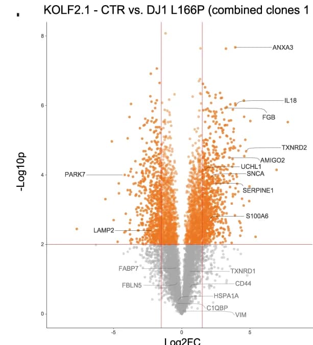 Open access visualization of Scatter Plot, Volcano Plot, Proteomics, Midbrain Astrocytes, Proteins