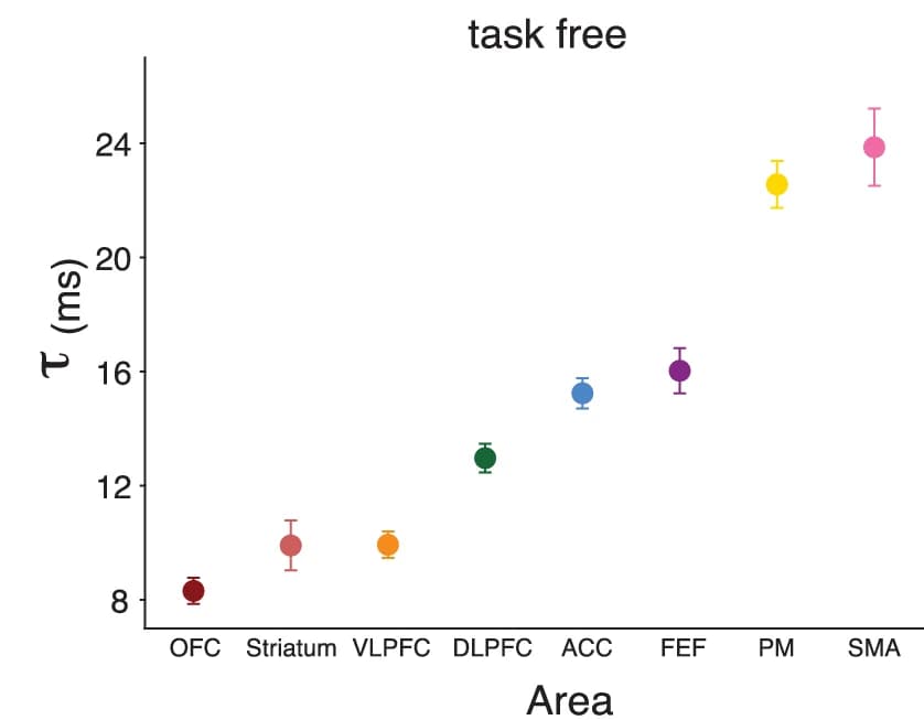 Open access visualization of Scatter Plot, Error Bars, Neural Timescales, Hierarchical Organization, Task-Free