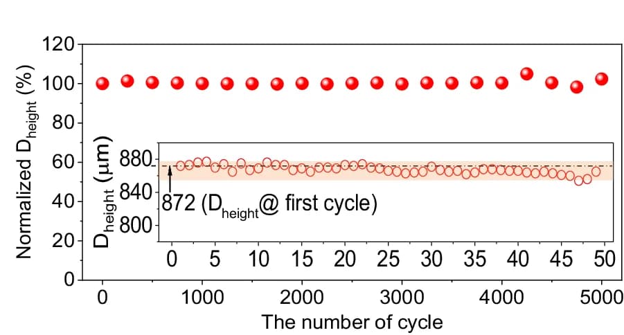 Open access visualization of Scatter Plot, Durability Test, Photothermal-Pneumatic Actuation, Stepwise Deformation-Recovery Cycles, Deformation Height