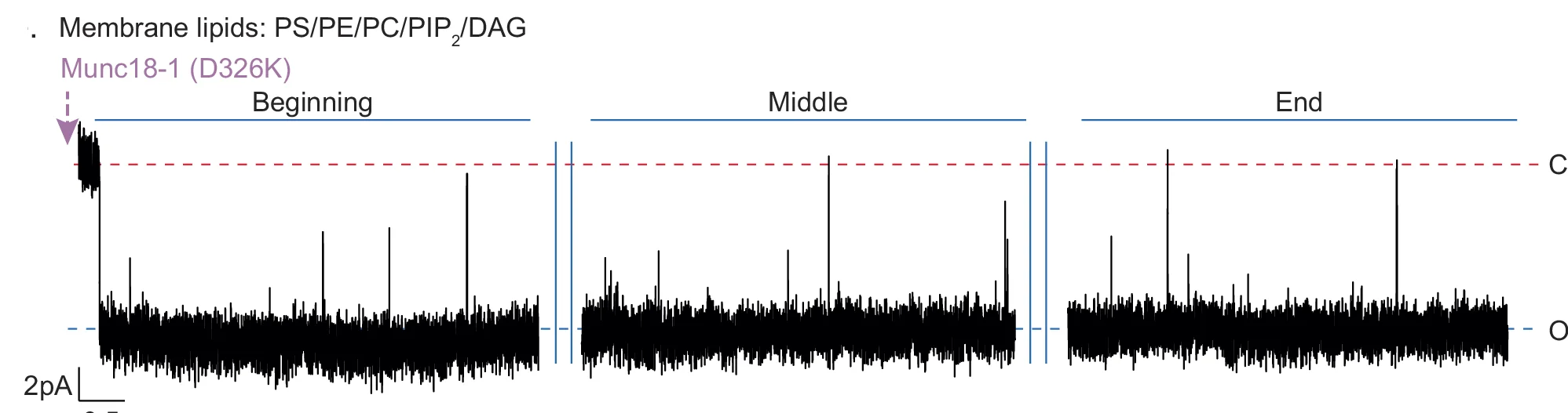 Open access visualization of Line Plot, ND5 S Pore, Munc18-1(D326K), BLM Lipids, Closed State