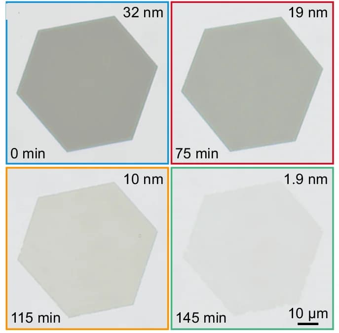 Open access visualization of Microscopy, Optical Transmission Micrographs, Gold Flake, Etching Times