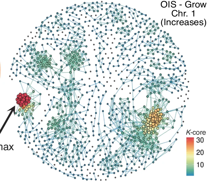 Open access visualization of Network, Pathway, K-core Decomposition, Increased Interactions, OIS