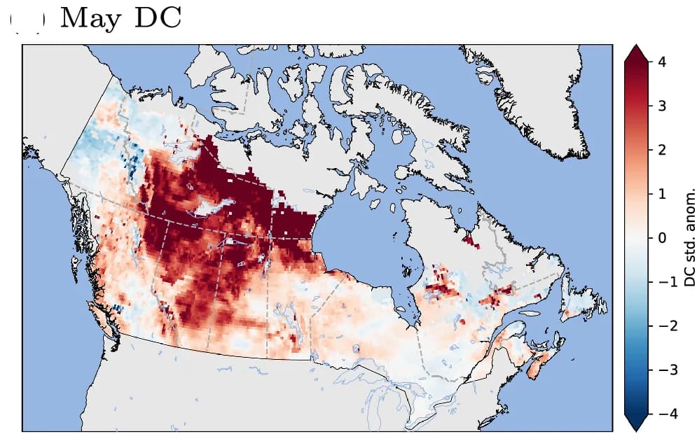 Open access visualization of Geo Map, Drought Code, DC, Anomalies