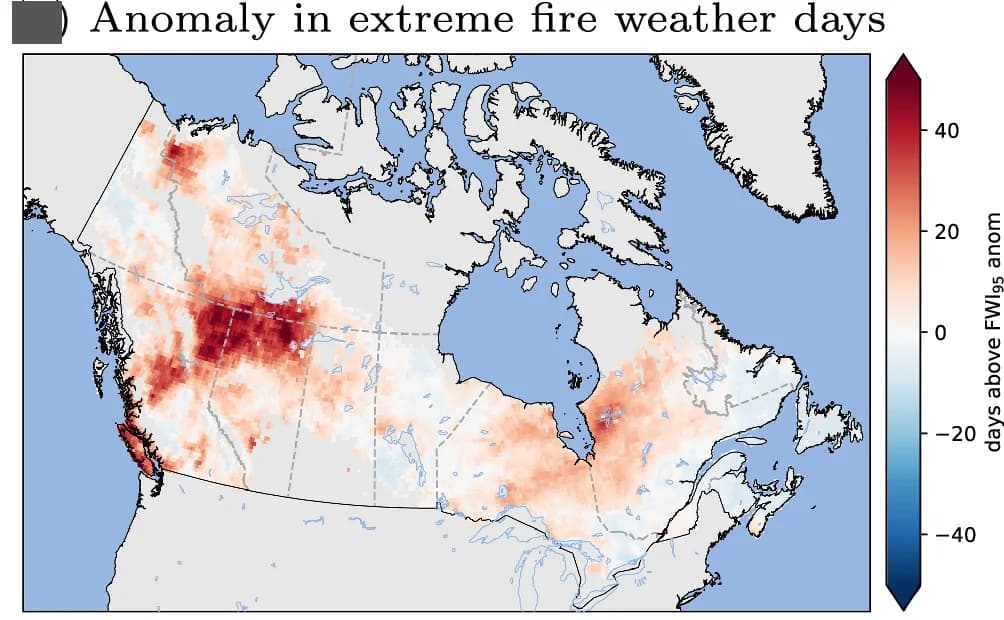 Open access visualization of Geo Map, FWI, Fire Weather Index, Days, Anomaly