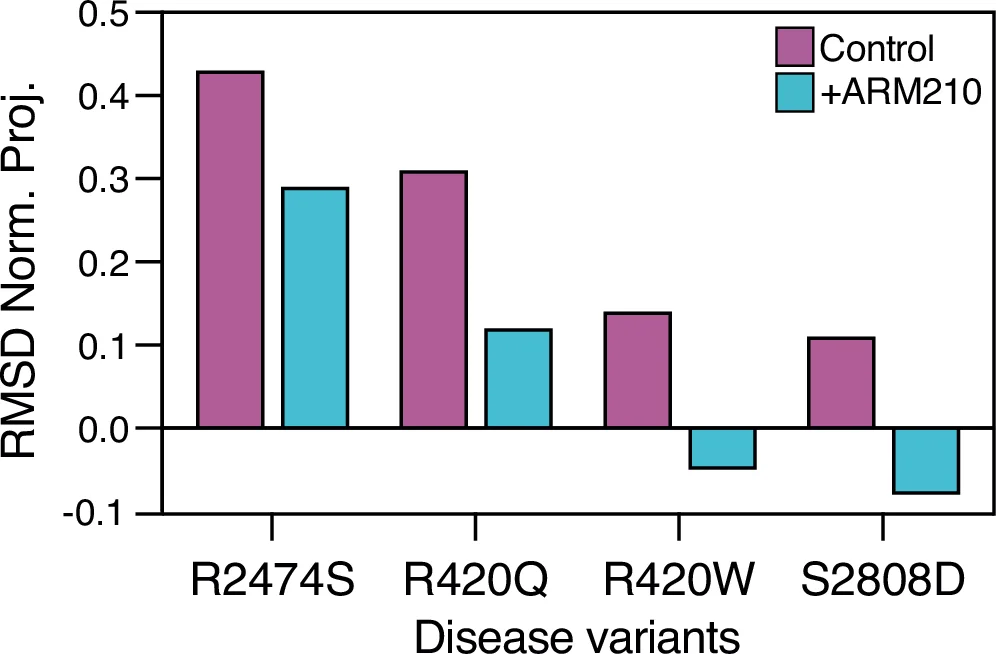 Open access visualization of Clustered, RMSD, PKA-phosphorylated CPVT, HF Variants, ARM210