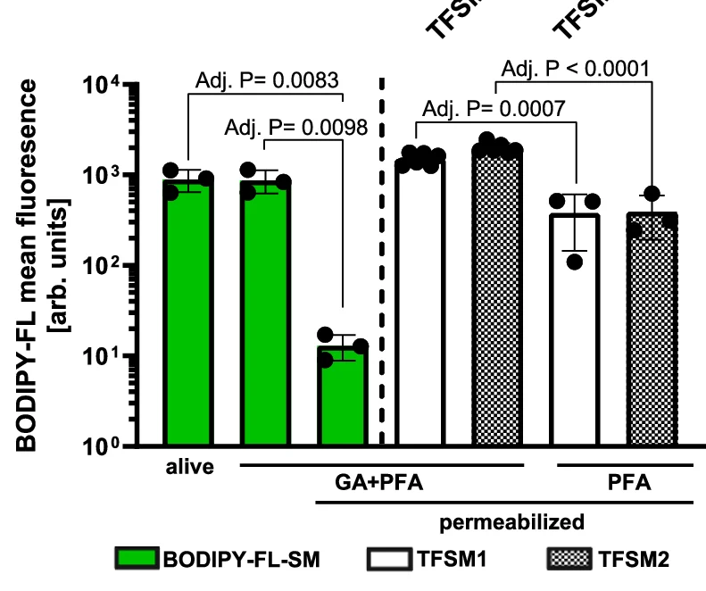 Open access visualization of Bar Plot, Error Bars, Clustered, Glutaraldehyde, TFSMs