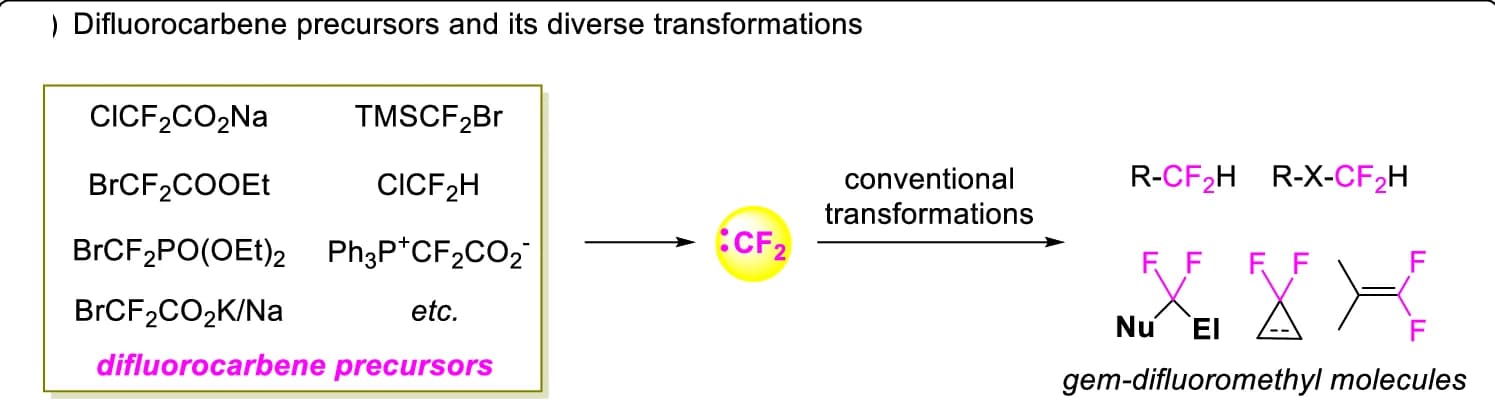 Open access visualization of Workflow, Flowchart, Illustration, Difluorocarbene Precursors, Transformations