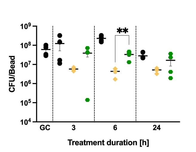 Open access visualization of Scatter Plot, Error Bars, qPCR, Bacterial Load, CFU/bead