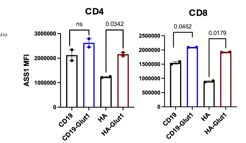 Open access visualization of Bar Plot, Error Bars, Flow Cytometry, ASS1, CD4 CAR-T Cells