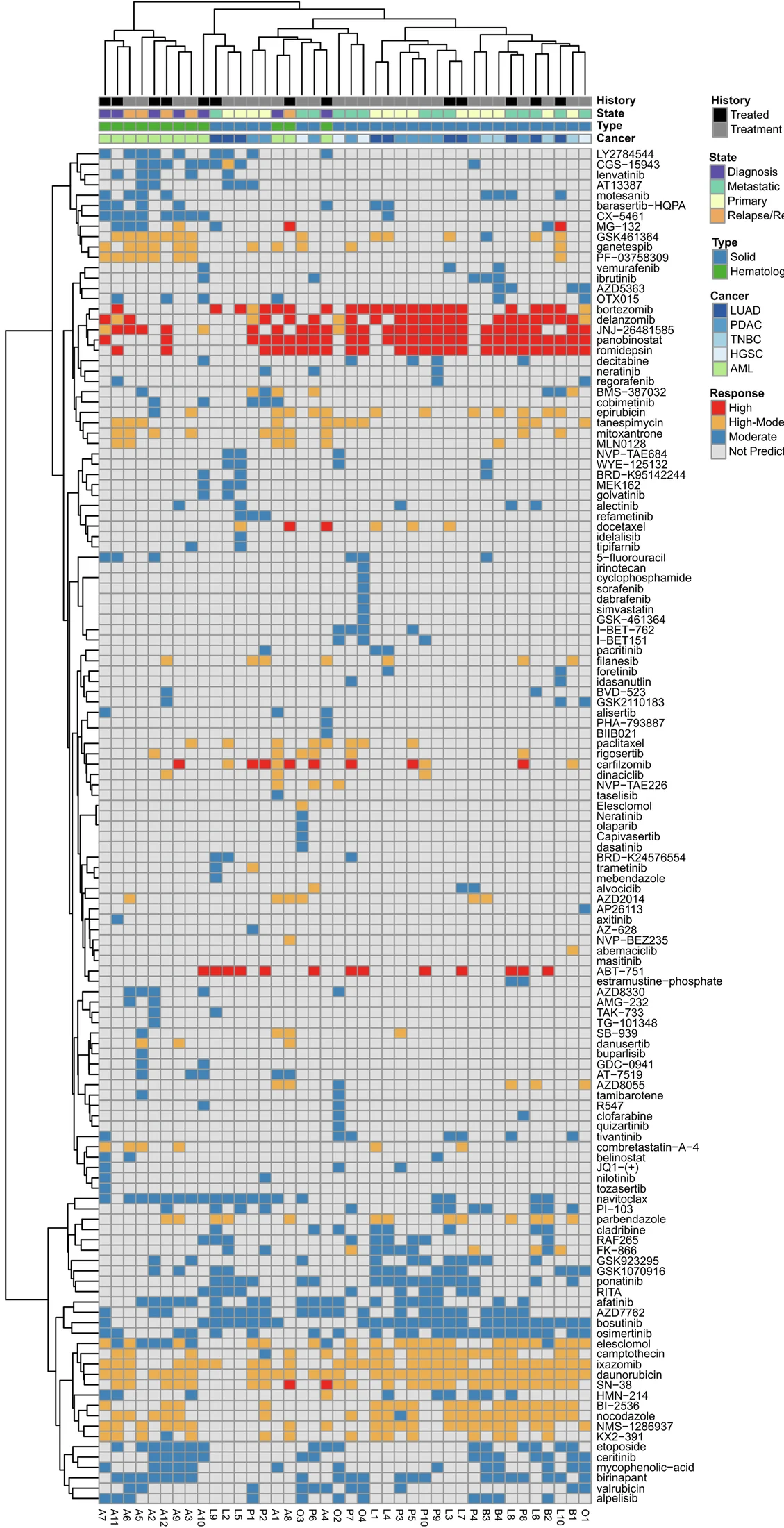 Open access visualization of Heatmap, Clustered, scTherapy, Monotherapies, Patient Samples
