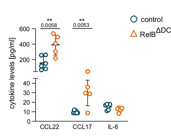 Open access visualization of Scatter Plot, Error Bars, Ccl22, Ccl17, IL-6