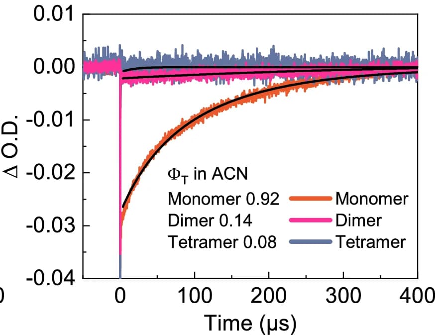 Open access visualization of Line Plot, Ground State Bleach Kinetics, Monomer, Dimer, Trimer