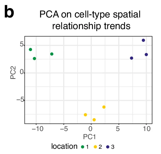 Open access visualization of Scatter Plot, PCA, Cell-type spatial relationship trends, PC1, PC2