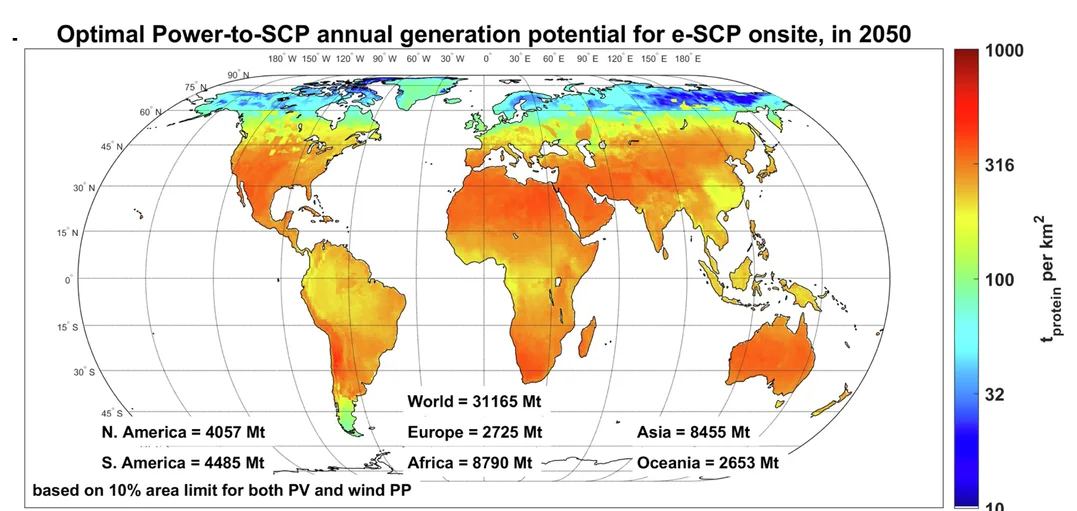 Open access visualization of Geo Map, Power-to-SCP, Annual Generation Potential, Single-Cell Protein, Power Plant