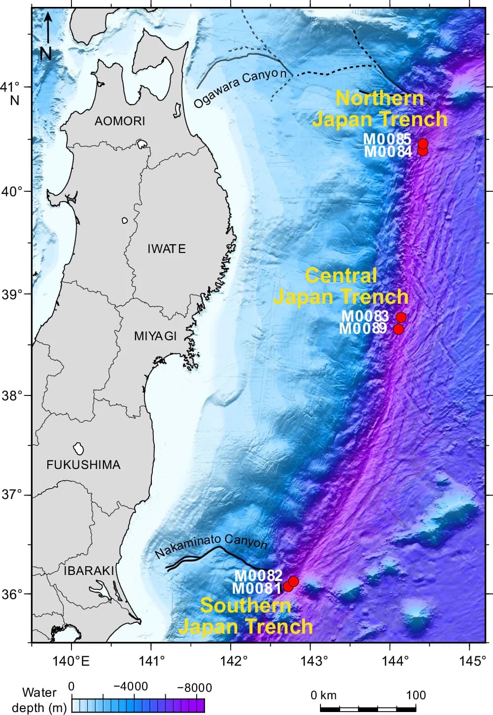 Open access visualization of Geo Map, Core Locations, Nakaminato Canyon, Ogawara Canyon, Study Sites