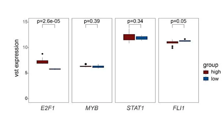 Open access visualization of Box Plot, E2F1, Gene Expression, T-Test, Outliers
