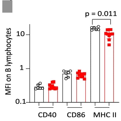 Open access visualization of Bar Plot, Error Bars, CD40 Expression, CD86 Expression, MHC Class II Expression