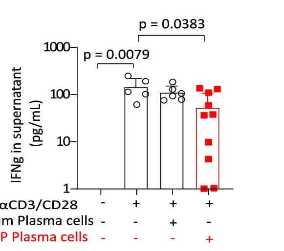 Open access visualization of Bar Plot, Scatter Plot, IFNg, Culture Supernatants, Sham T Cells