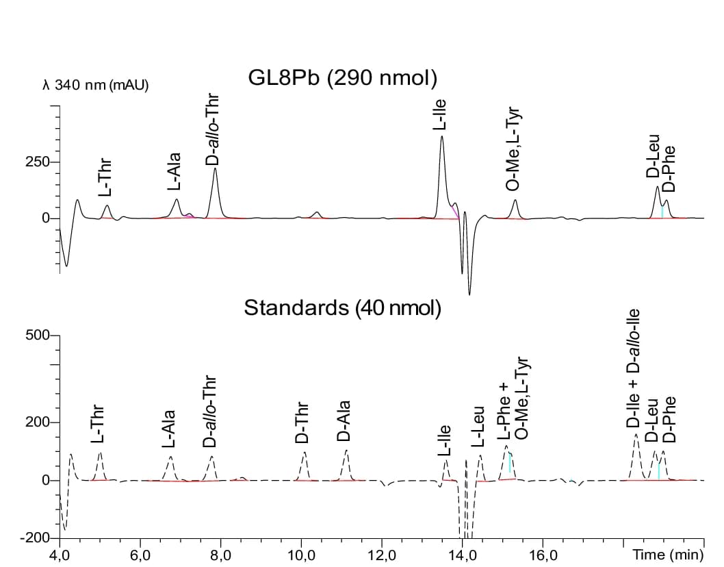 Open access visualization of Line Plot, Liquid Chromatogram, Marfey’s Derivative, Free Amino Acids, Hydrolysis