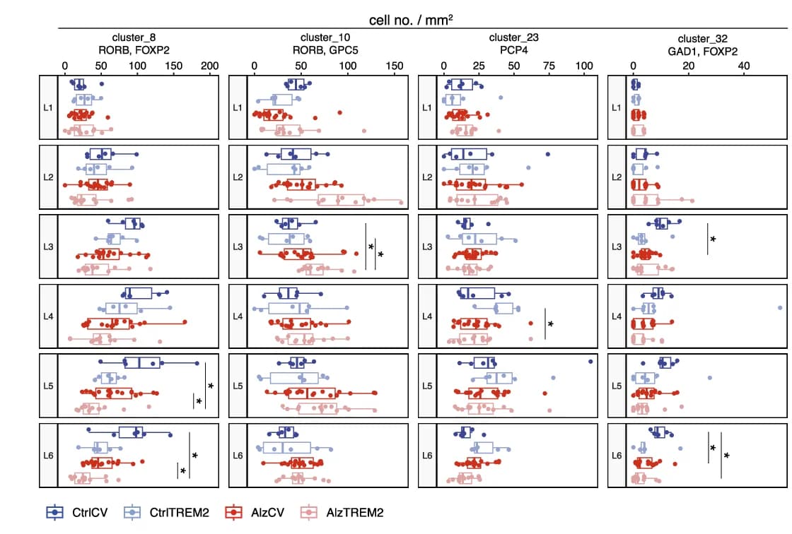 Open access visualization of Box Plot, Scatter Plot, Cell Density, Cortical Layer, Alzheimer's Disease